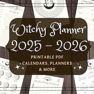 Witchy Planner 2025 to 2026: Moon Phases, Printable Pages (PDF)