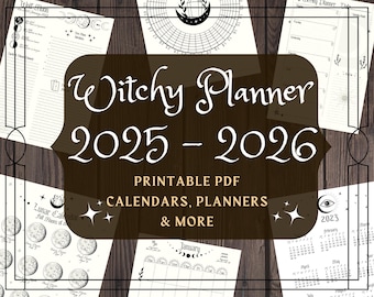 Witchy Planner 2025 to 2026: Moon Phases, Printable Pages (PDF)