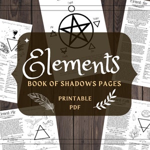 Four Elements Printable Pages - Witchcraft Basics Book of Shadows Pages - Grimoire Pages - BOS Pages - Earth Air Fire Water Elemental