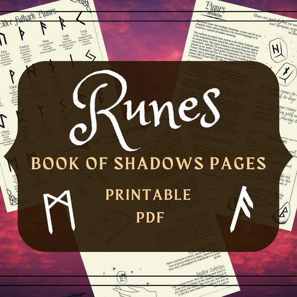Runes Printable Pages - Runes BOS Pages Book of Shadows Pages - Runes Cheat Sheet - Witchy Printable Pages - Elder Futhark Grimoire Pages