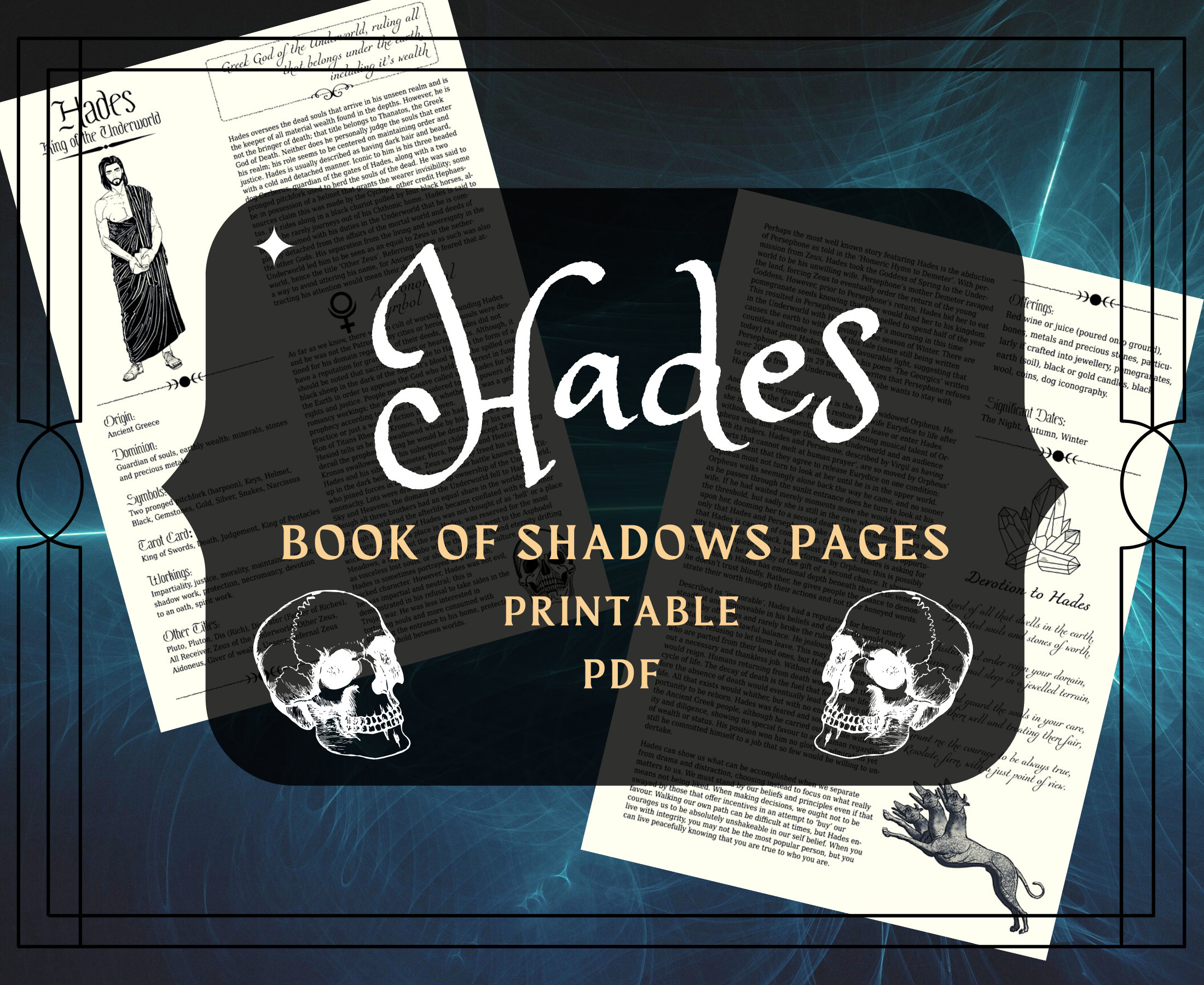 Hades Book of Shadows Pages: Greek God Profile (PDF Printable)