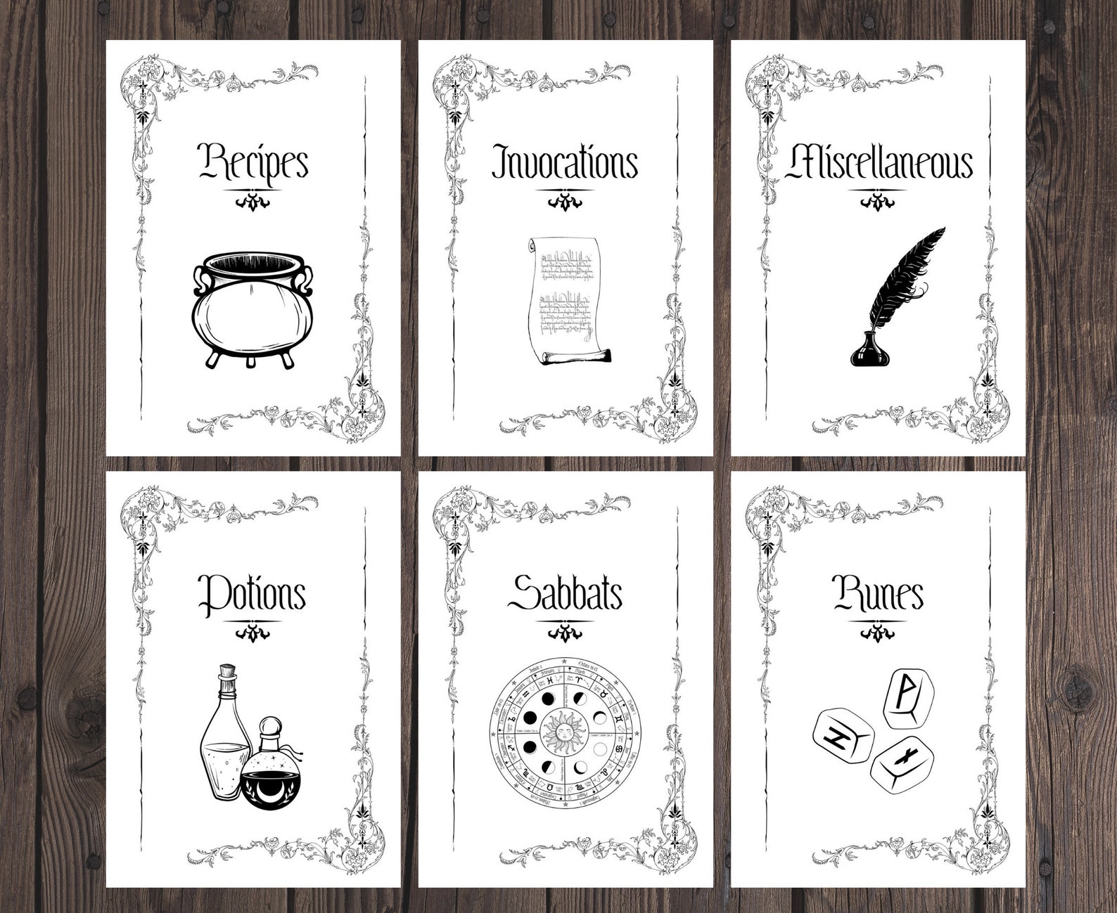 Grimoire Divider Pages Book of Shadows Cover Title Printable - Etsy