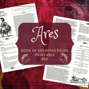 Ares Printable Pages - Ares Book of Shadows Pages - Greek God Profile - Ares Mars Witchcraft Grimoire Pages - War God