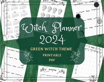 Witchy Planner Printable Pages - Witch Planner Pages - 2024 A4 A5 Witches Year Planner - Green Witch Journal Grimoire Ink Saver