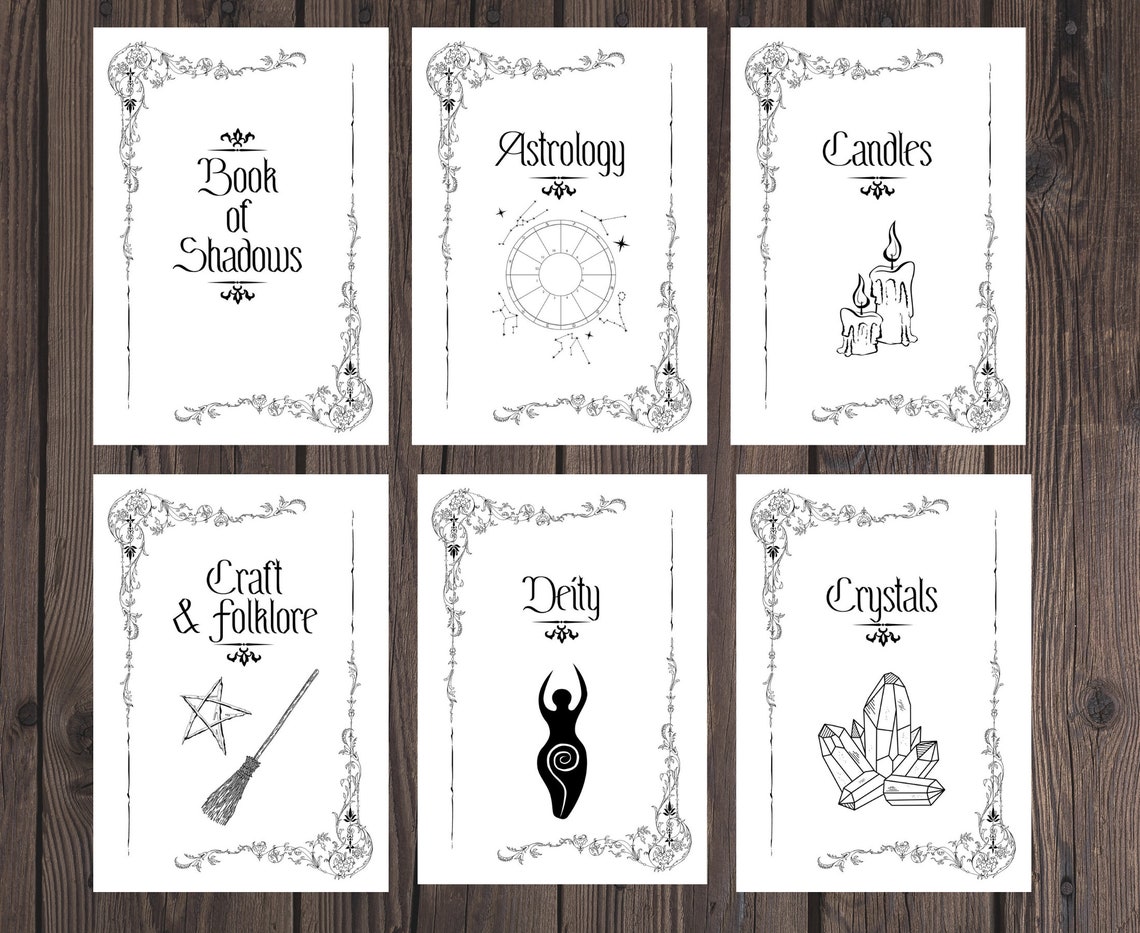 Grimoire Divider Pages Book of Shadows Cover Title Printable - Etsy