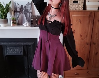 Purple Black Long Sleeve Witch Cottagecore Dress