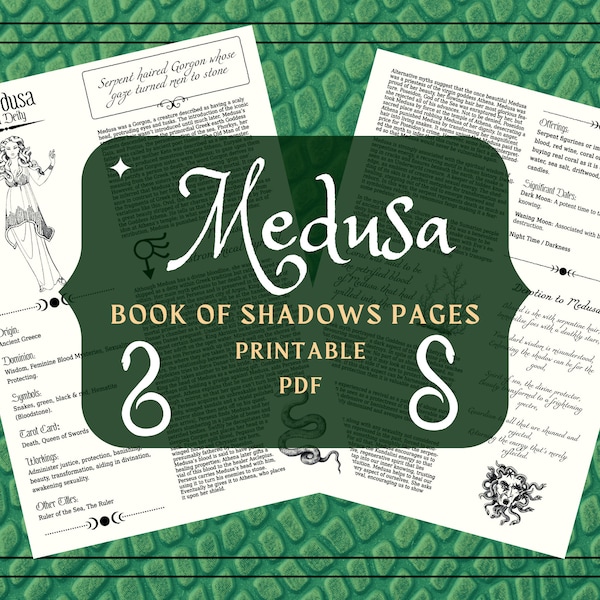 Medusa Printable Pages - Medusa Book of Shadows Pages - Dark Goddess Profile - Medusa Witchcraft Offering - Medusa Grimoire