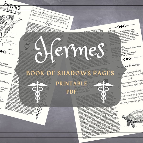 Hermes Printable Pages - Hermes Book of Shadows Pages - Greek God Profile - Mercury Witchcraft Grimoire Pages - Hermes BOS Pages