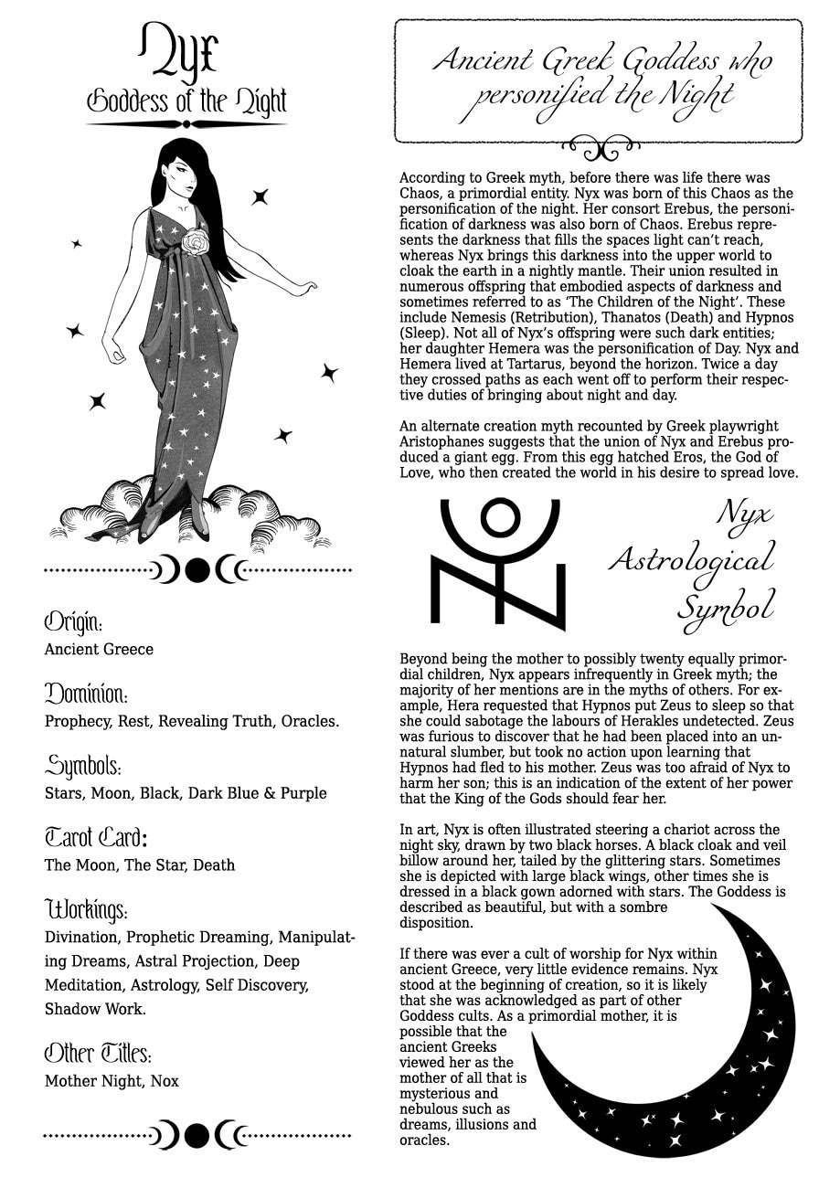 Nyx Printable Pages Nyx Book of Shadows Pages Dark Goddess - Etsy UK