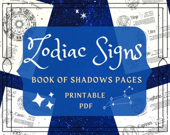 Zodiac Star Signs Printable Pages: Astrology Book of Shadows (PDF)