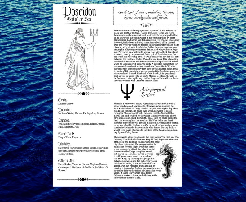 Poseidon Printable Pages Poseidon Book of Shadows Pages - Etsy