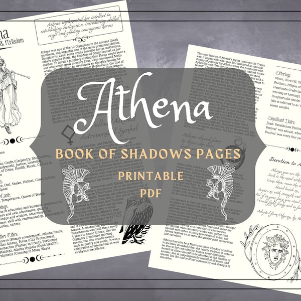 Athena Printable Pages - Athena Book of Shadows Pages - Greek Goddess Profile - Athena Witchcraft Offering - Athena Grimoire