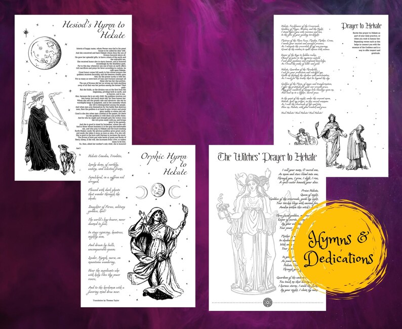 Prayers and hymns to Hekate; printable pages for Hekate's Grimoire Book of Shadows