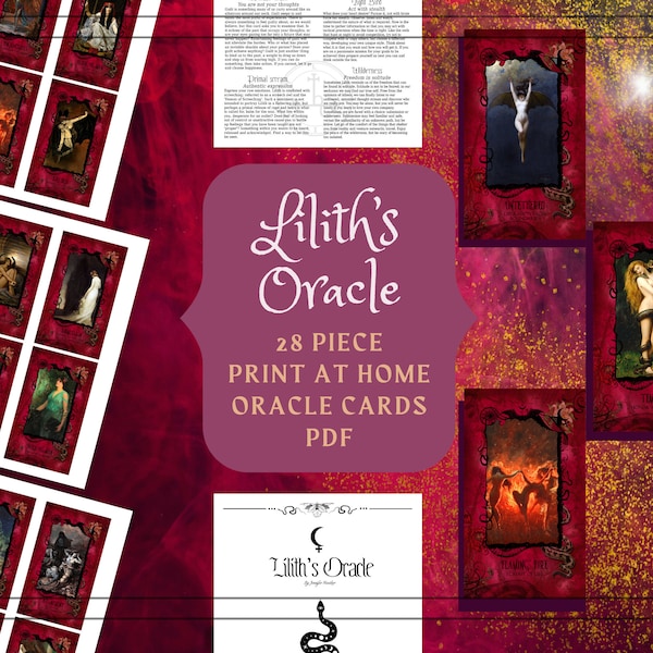 Lilith Printable Oracle Cards - Shadow Work Oracle Deck + Lilith Book of Shadows Pages PDF Goddess Oracle Deck