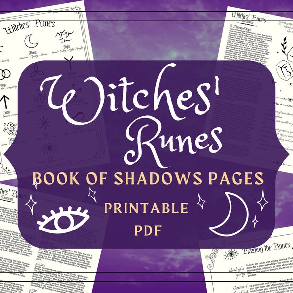 Witches Runes Printable Pages - Runes BOS Pages Book of Shadows Pages - Runes Cheat Sheet - Witchy Printable Pages - Grimoire Pages