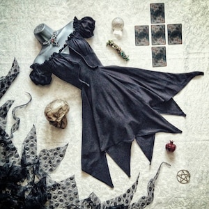 Black Witch Dress - Kore Dress - Nymph Woodland Fairy - Pagan Dress - Festival Dress - Peasant Dress - Persephone Dress