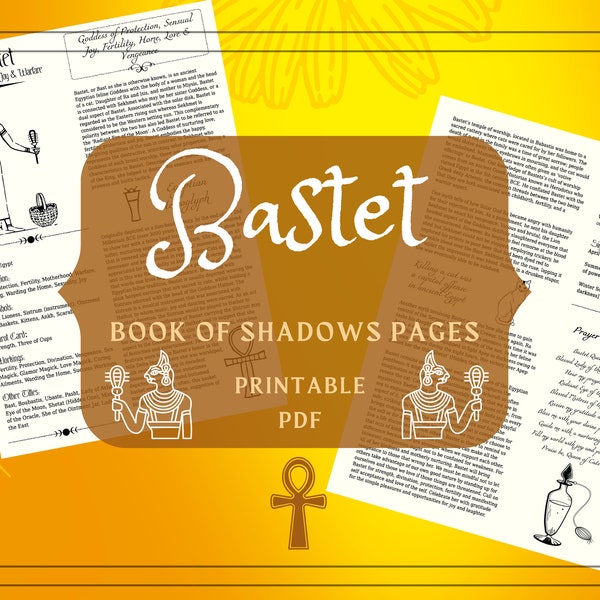 Bastet Printable Pages - Bastet Book of Shadows Pages - Egyptian Deity Profile - Cat Goddess Witchcraft Grimoire Pages - Bast Solar Goddess