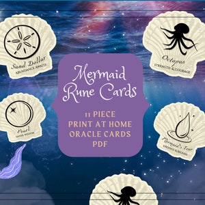 Cartas oracle imprimíveis de runas de sereia - Baralho oracle de sereia + Runa de sereia e-book PDF Sea Witch Baralho de cartas oracle imprimível