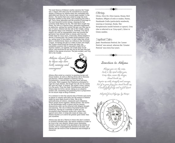 Athena Printable Pages Athena Book of Shadows Pages Greek - Etsy