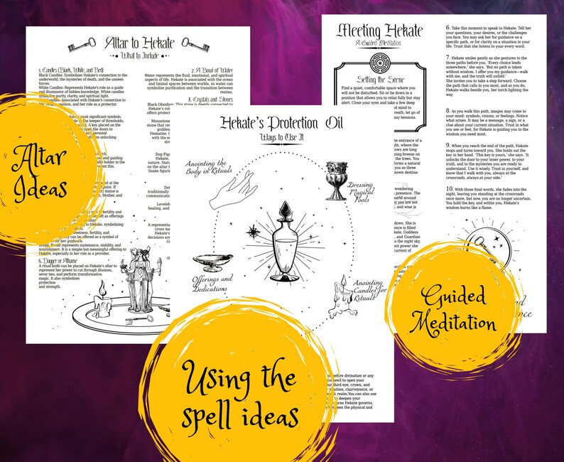 Altar to Hekate and protection oil for Hecate, printable grimoire pages.