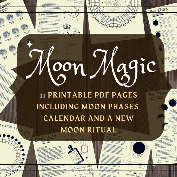 Moon Magic Book of Shadows Printable Pages - Grimoire - Habit Tracker - UK & USA - Book of Shadows eBook PDF - Moon Water Guide