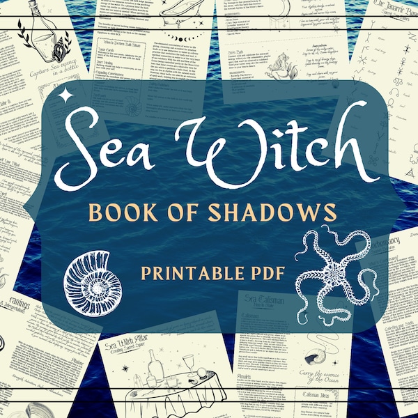 Sea Witch Book of Shadows Pages - Printable Book of Shadows - PDF Grimoire - Mermaid Magic - Conchomancy - Janarric Runes - Bath Ritual