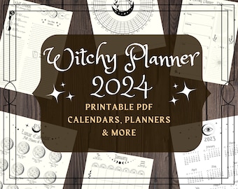 Witchy Planner Printable Pages - Witch Planner Pages - 2024 Year Planner Witches Planner - Moon Magick - Journal Grimoire Ink Saver