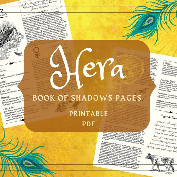 Hera Printable Pages - Hera Book of Shadows Pages - Greek Deity Profile - Greek Goddess Witchcraft Grimoire Pages - Juno Goddess