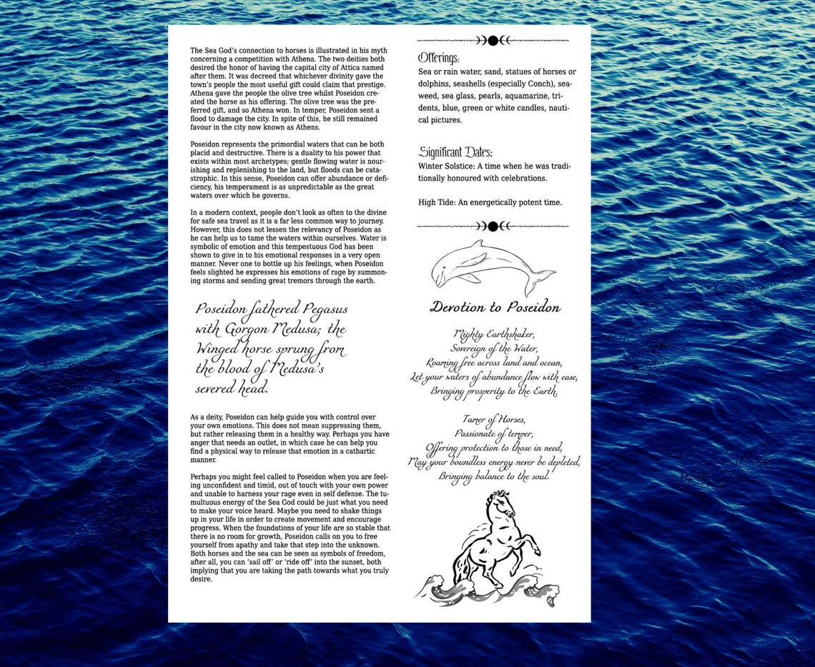 Poseidon Printable Pages Poseidon Book of Shadows Pages - Etsy