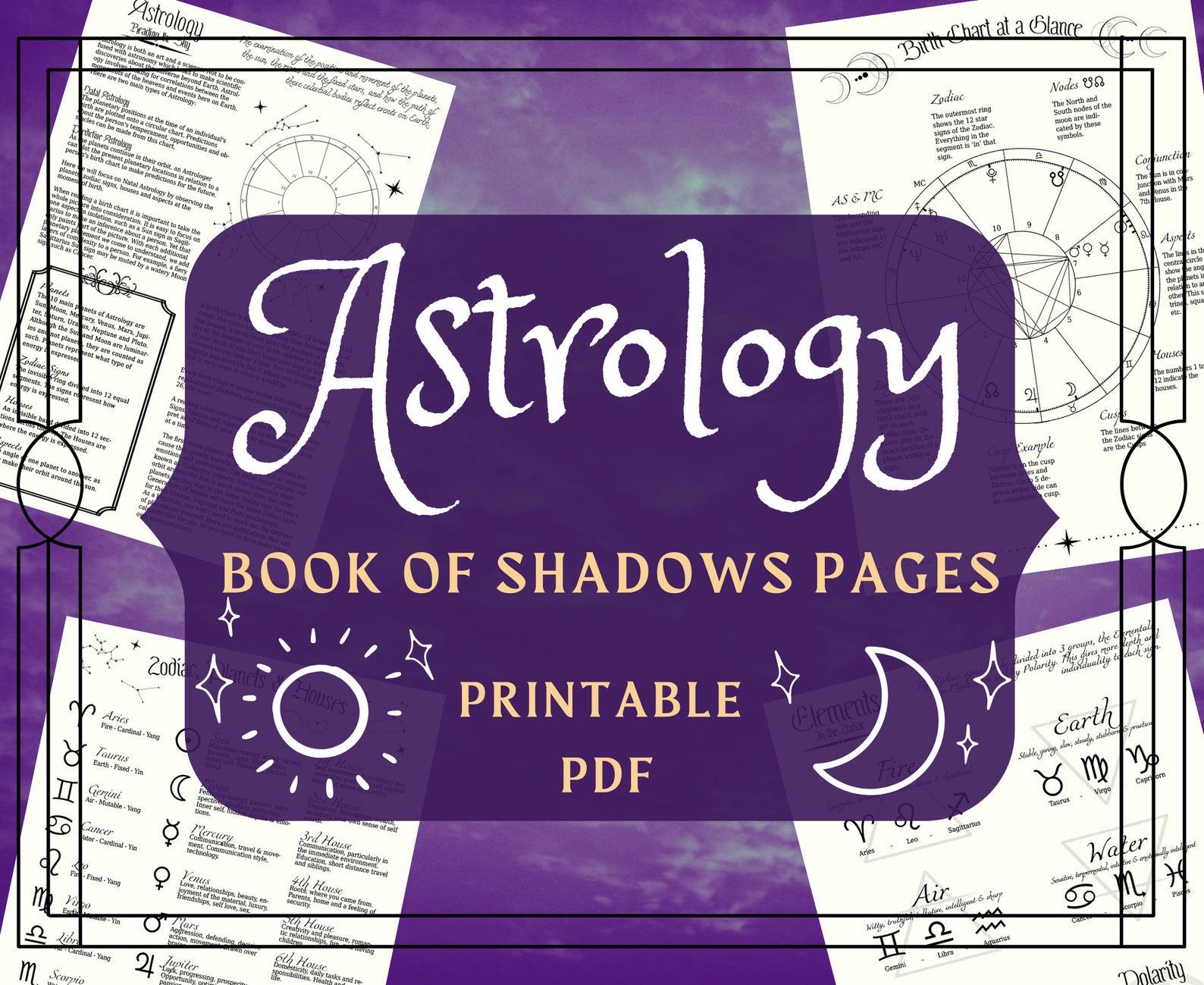 Astrology Printable Pages Zodiac Book of Shadows Pages | Etsy