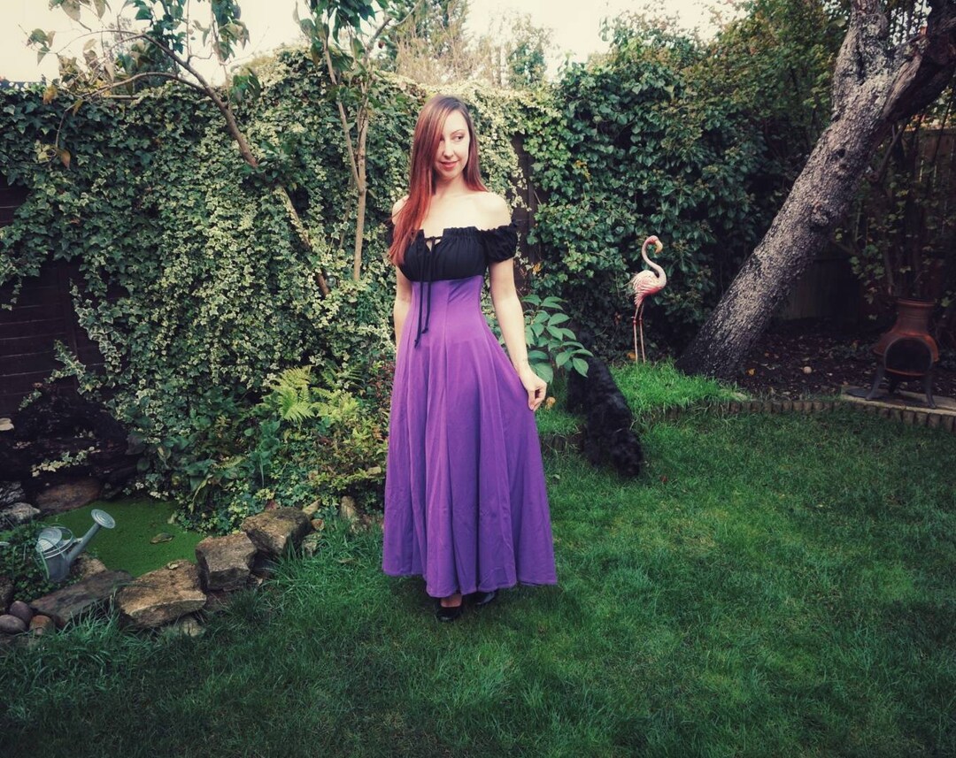Gothic Maxi Dress  Black Purple Witch Style, Full Length, Off-shoulder -  Etsy
