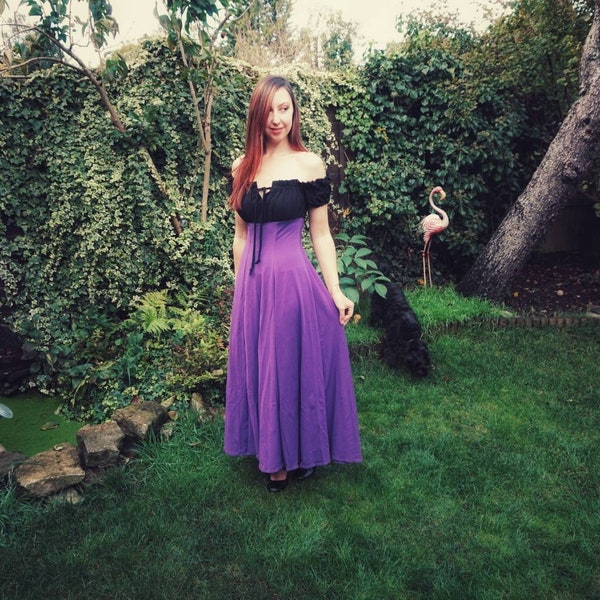 Maxi Rhiannon Dress - Gothic Maxi Dress - Black Purple Witch Dress - Full Length Witch Dress - Summer Goth