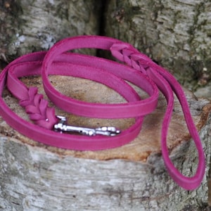 Pink-colored leash made of fat leather