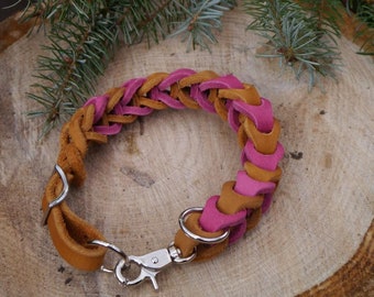 NEW: two-tone grease leather collar rsp-design 'Numero due piccolino' for smaller dogs with carabiner