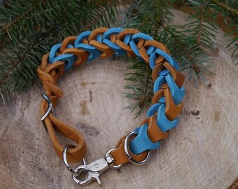 NEW: two-tone grease leather collar rsp-design 'Numero due piccolino' for smaller dogs with carabiner