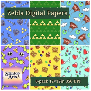 Zelda Inspired Digital Papers 6 pack, jpegs, 12&quot; x 12&quot;