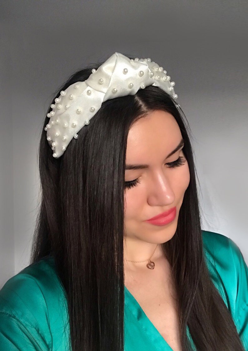 Bridal Headband Embellish Headband White Pearl Knot Headband Etsy