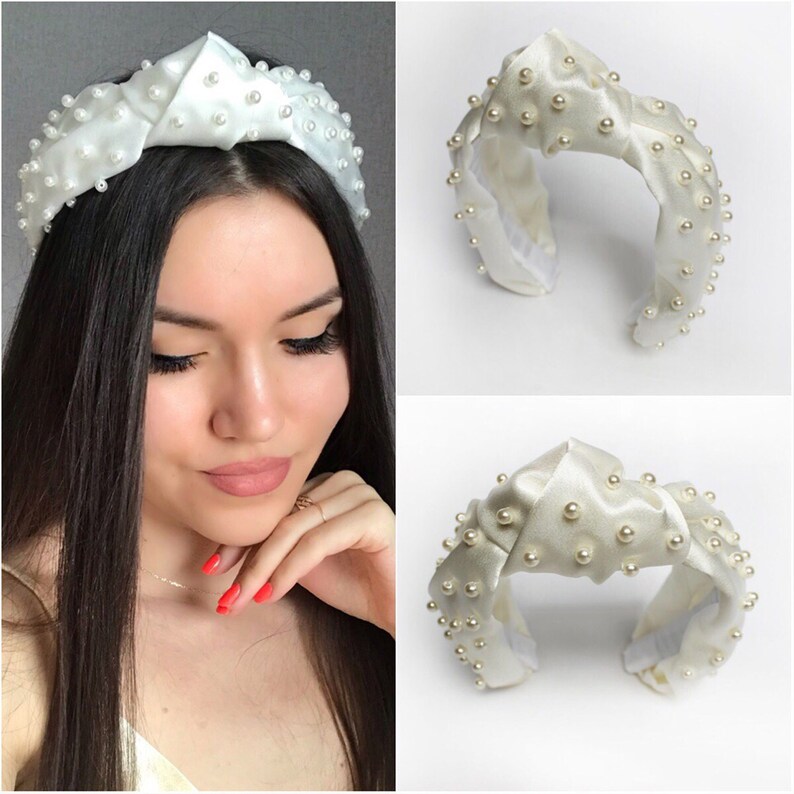 Bridal Headband Embellish Headband White Pearl Knot Headband Etsy