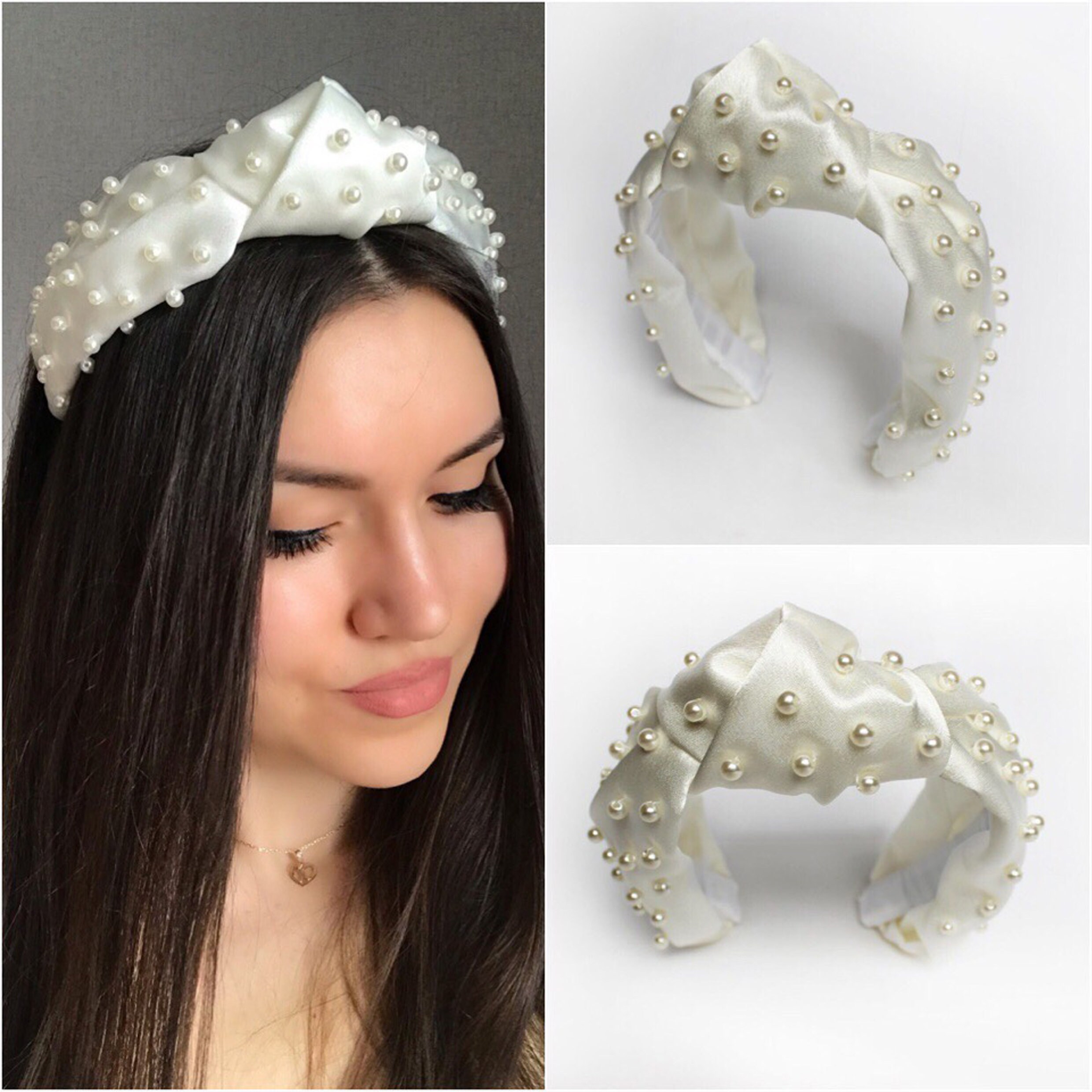 Bridal Headband Embellish Headband White Pearl Knot Headband Etsy