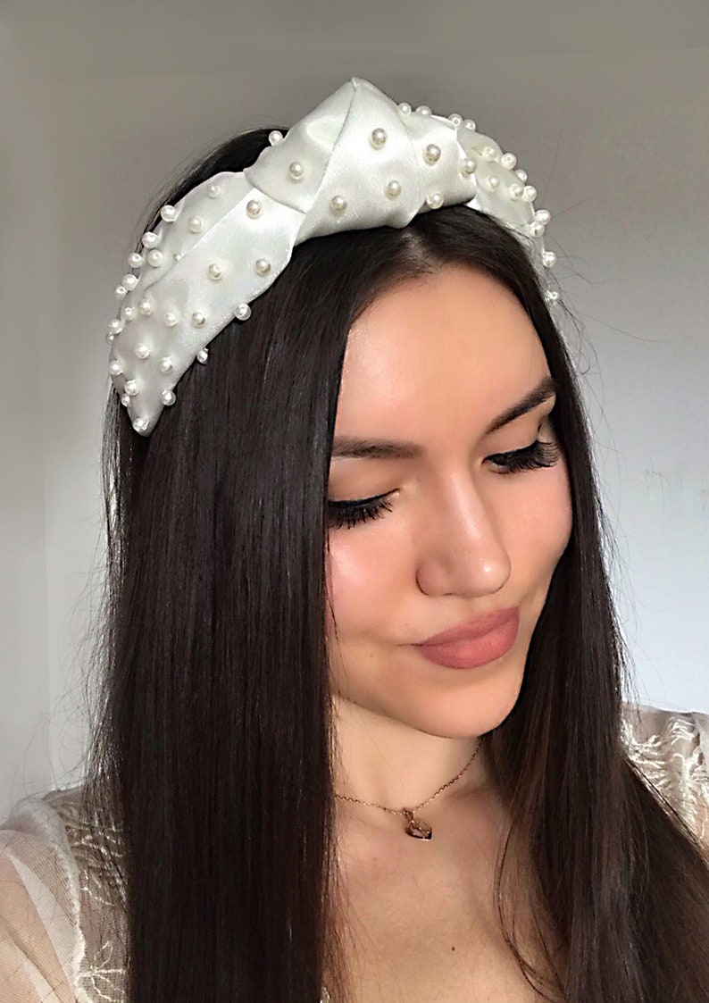 Bridal Headband Embellish Headband White Pearl Knot Headband Etsy