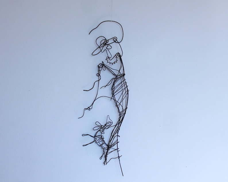 wire art wire art beloved dog Gift wall wire Art deco woman and dog Wall gift woman a dog line woman wire sculpture Minimalism