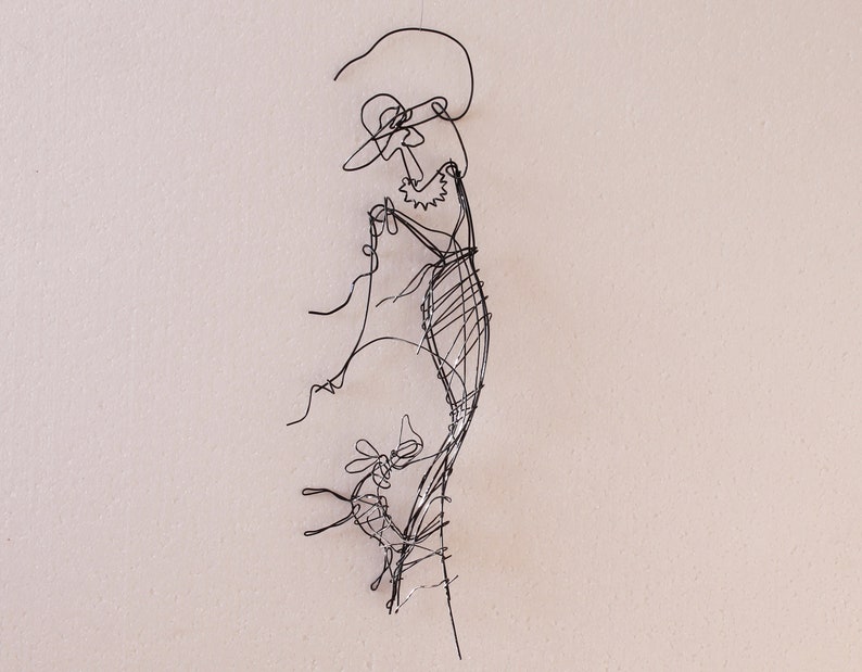 wire art wire art beloved dog Gift wall wire Art deco woman and dog Wall gift woman a dog line woman wire sculpture Minimalism