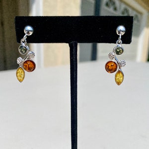 Multi Color Amber Post Dangle Earrings