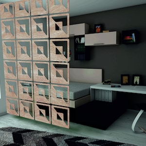 Room Divider panels Interior partition HARDWOOD Plywood decor Hanging screens. Modular and priced per 2300mm (x 400mm) drop, Made in LONDON.