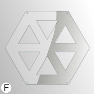 May include: A white hexagonal-shaped wall decor with six cut-out triangles. The decor has a reflective surface and a subtle gray gradient.
