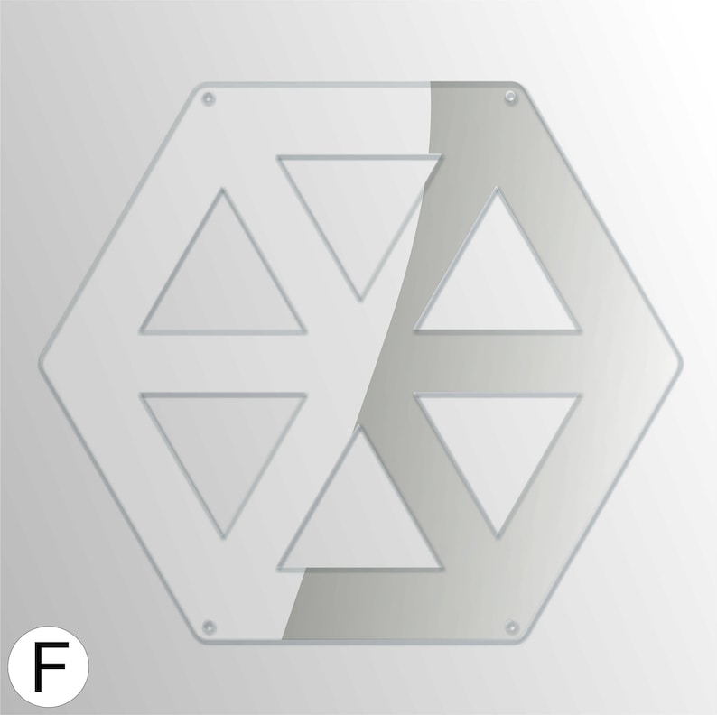 May include: A white hexagonal-shaped wall decor with six cut-out triangles. The decor has a reflective surface and a subtle gray gradient.