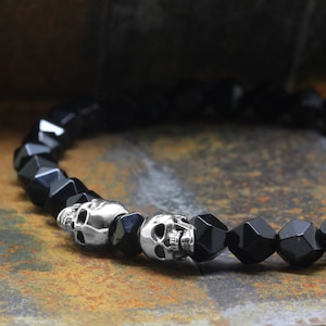 925 Sterling Silver Skull Bracelet, 6mm Pyrite Gemstones Faceted Beads image 4