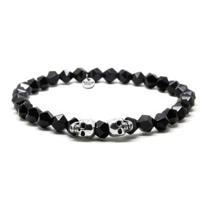 925 Sterling Silver Skull Bracelet, 6mm Pyrite Gemstones Faceted Beads image 5