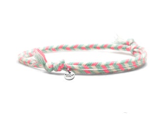 4mm Braided cotton bracelet, sliding and adjustable link bracelet