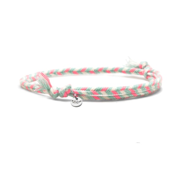4mm Braided cotton bracelet, sliding and adjustable link bracelet